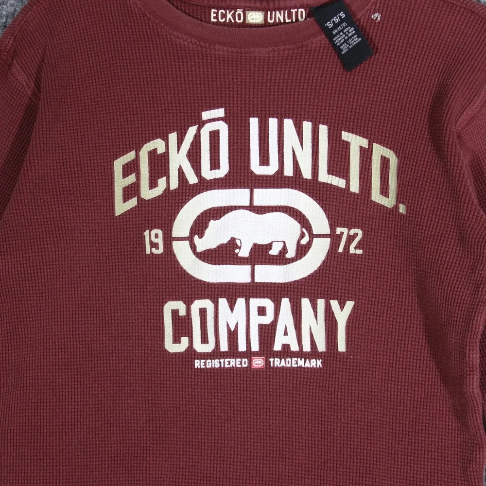 Vintage Ecko Unltd T Shirt Youth Small Maroon Thermal Long Sleeve‎ Skater Y2K
